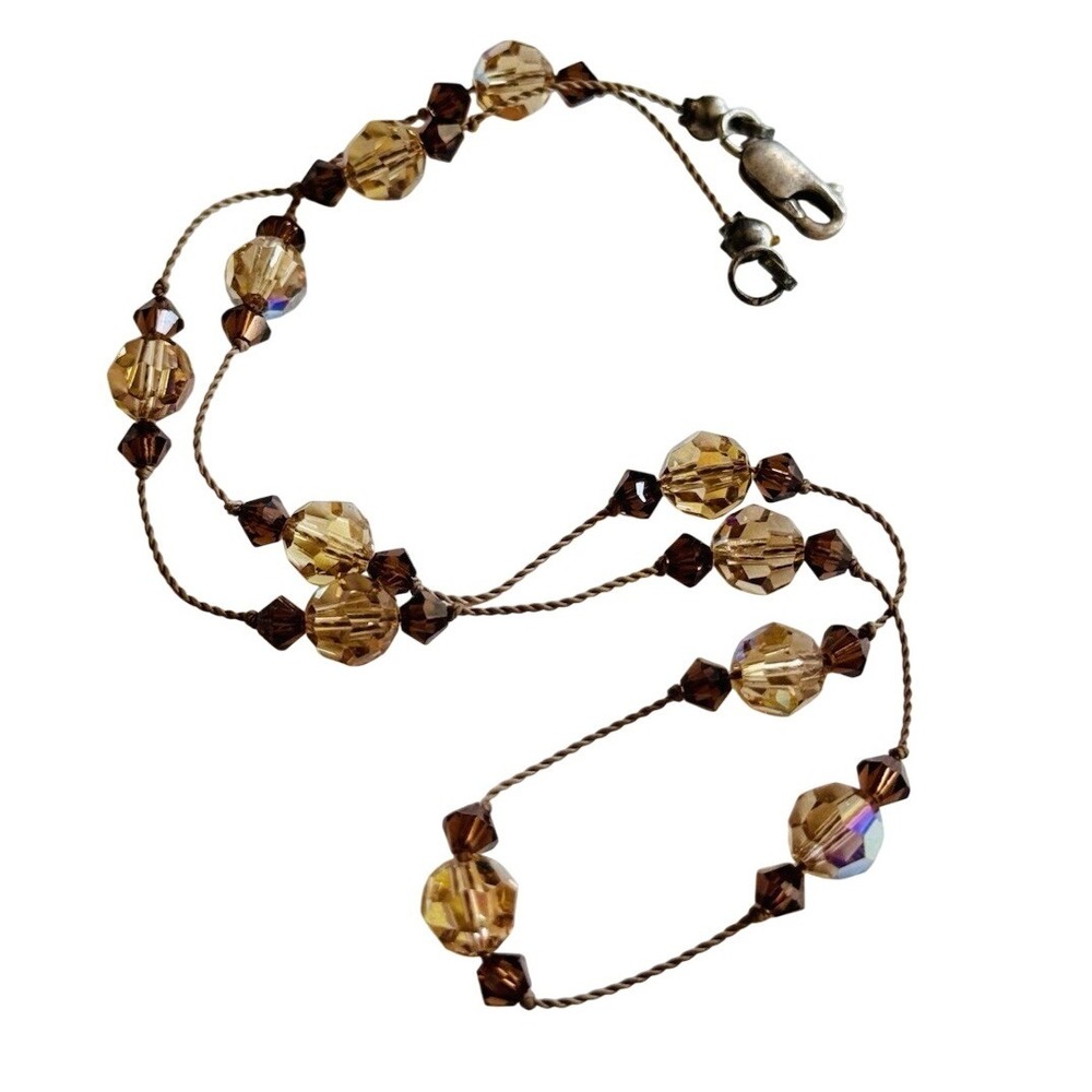 VTG Y2K retro Necklace Austrian Crystal Beads sterling silver 925‎ choker Bronze